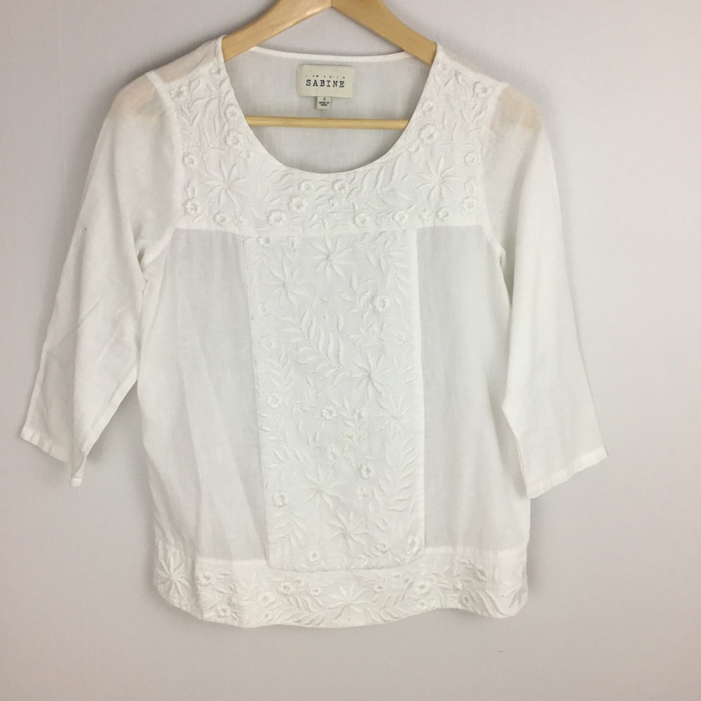 Sabine Floral Embroidered White Cotton Blouse - Picture 2 of 5